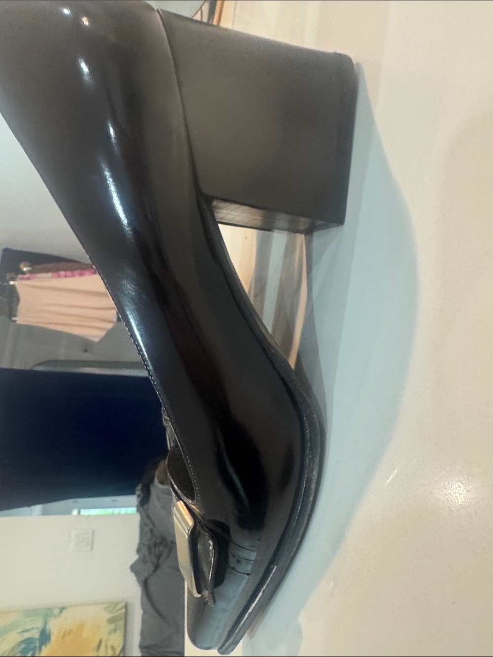 Prada Black Patent Leather Pointed Toe Mid Block Heel Pumps - Picture 17 of 17